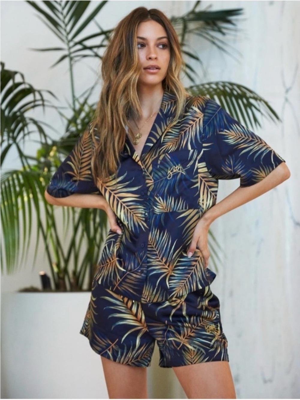 Kith Black Tropical Leaf Short-Sleeve Button-Down Shirt